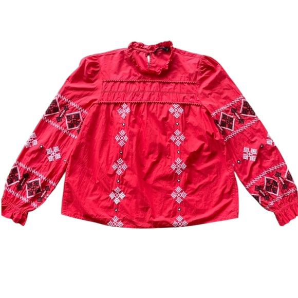 ZARA WOMAN Embroidered Top in Red Size XS — GORGEOUS!!! - Picture 4 of 14